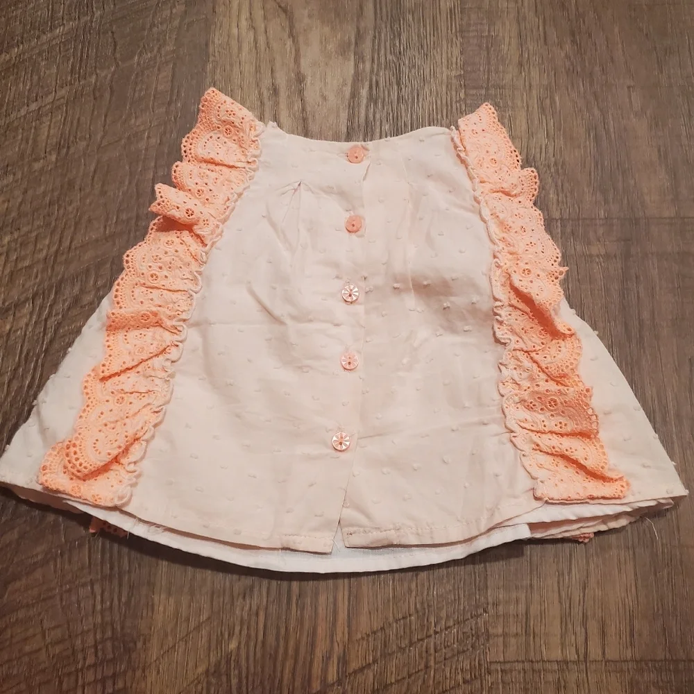 Catherine Malandrino Baby Girl Eyelet Pastel Pink Swiss Dot Top Chambray Shorts